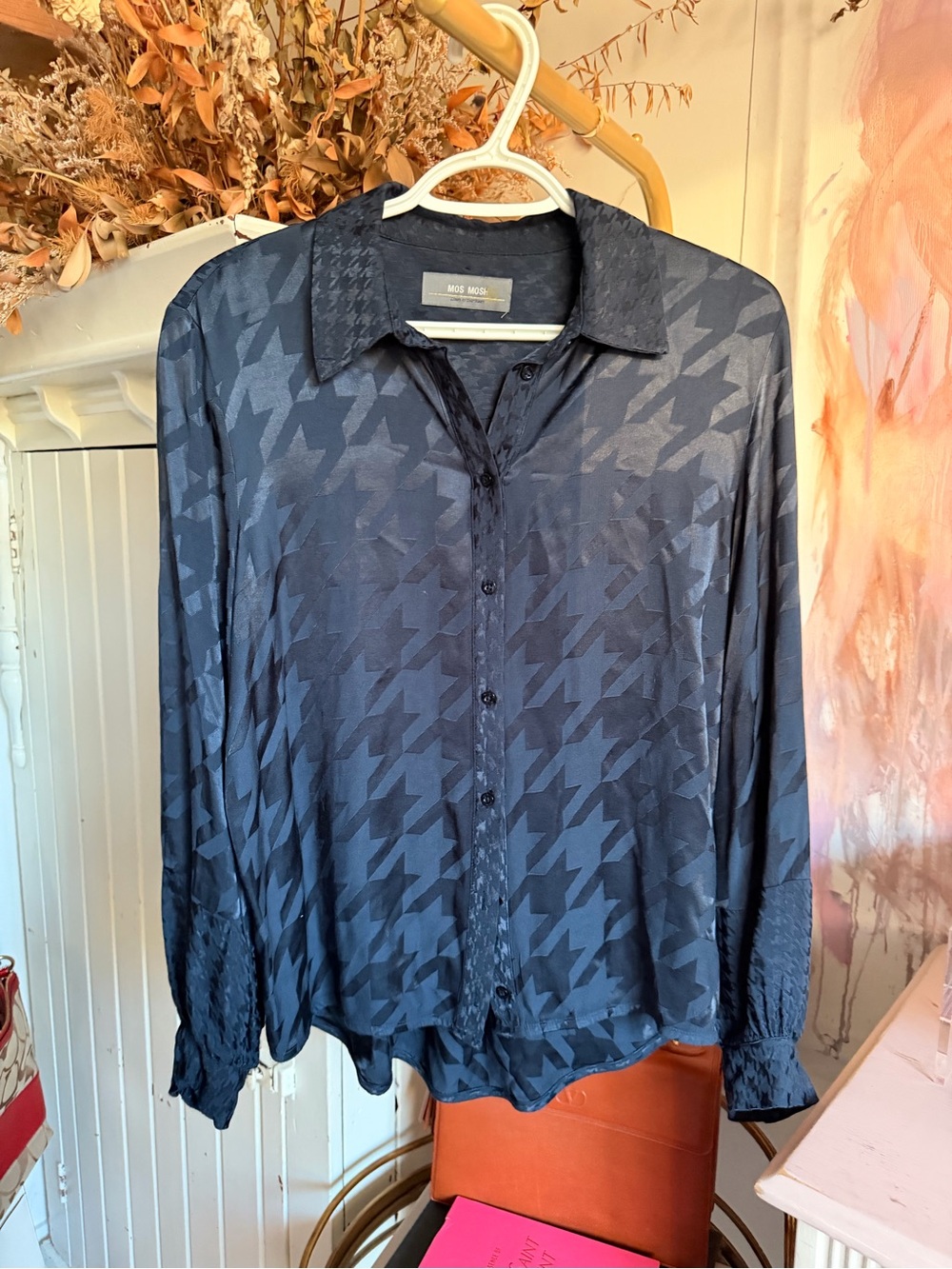 Mos Mosh Navy Houndstooth Button-Front Shirt Jacket